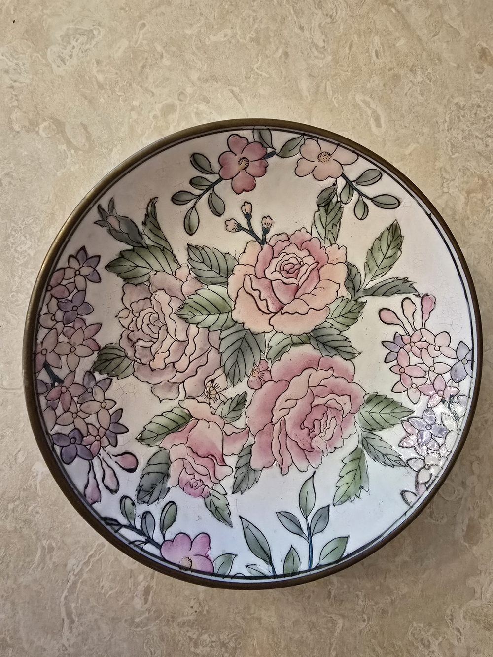 Rose Motif Plate Encased In Brass - CHINA H.F.P. MACAU